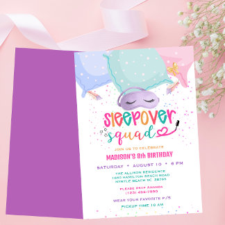 Girls Pajama 8th Birthday Sleepover Party Invitation