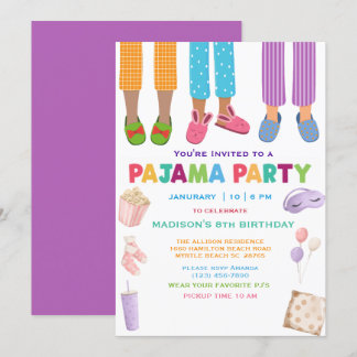 Girls Pajama Birthday Sleepover Party Invitation