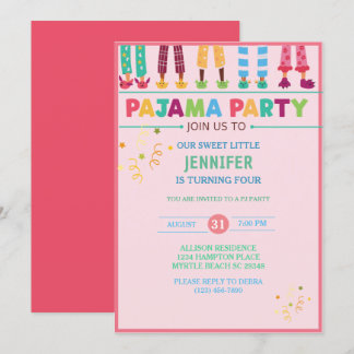 Girls Pajama Sleepover Birthday Party Invitation