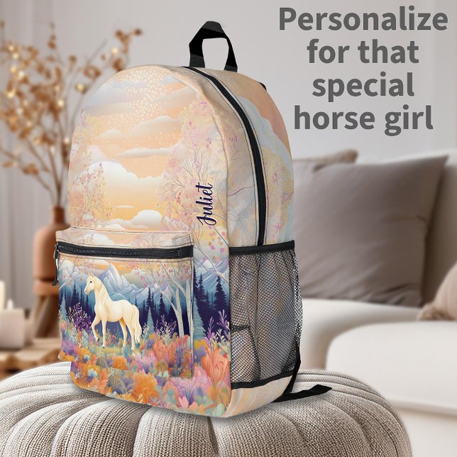 Girls Palomino Horse Equestrian Desert Personalise Printed Backpack (Girls Palomino Horse Equestrian Desert Personalized Printed Backpack)