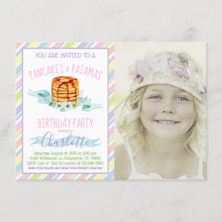 Girls Pancakes and Pajama Photo Birthday Party Invitation
