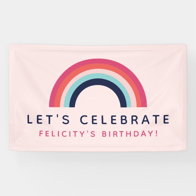 Girl's Party Personalised Name Rainbow Theme Banner (Horizontal)