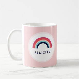 Girls Party Rainbow Personalised Name Pink Blue Coffee Mug