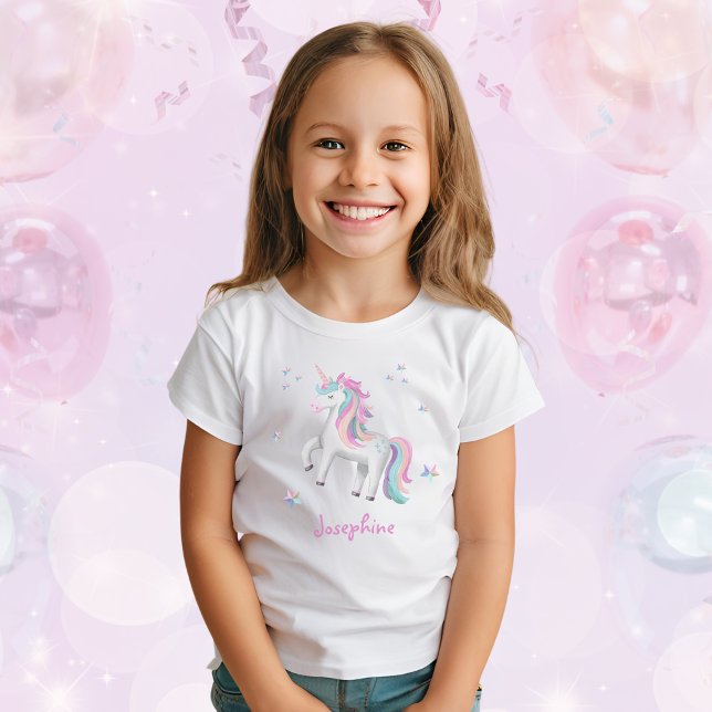 Girls Pastel Cute Magical Unicorn  T-Shirt (Mockup View)