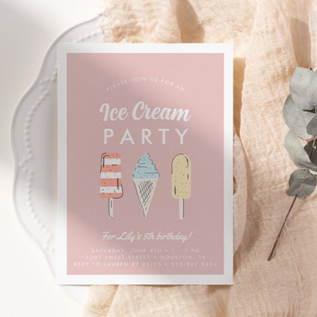 Girls Pastel Ice Cream Summer Birthday Party Invitation (Creator Uploaded)