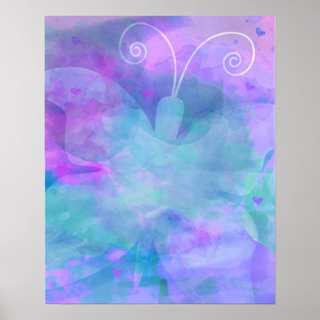 Girls Pastel Watercolor Purple Teal Blue Pink Poster (Front)