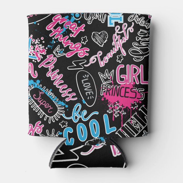 Girls pattern with calligraphic slogan, hearts, wo can cooler (Front)