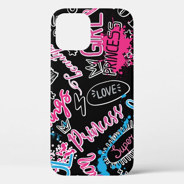 Girls pattern with calligraphic slogan, hearts, wo Case-Mate iPhone case (Back)