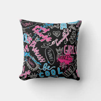 Girls pattern with calligraphic slogan, hearts, wo cushion