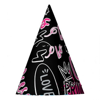 Girls pattern with calligraphic slogan, hearts, wo party hat