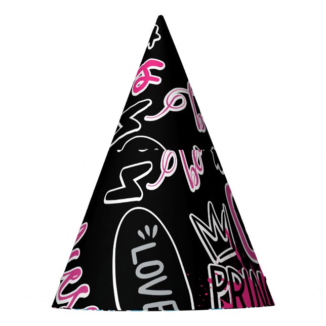 Girls pattern with calligraphic slogan, hearts, wo party hat (Front)