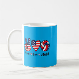 Girls Peace Love Volleyball 4th July Aamerican Coffee Mug