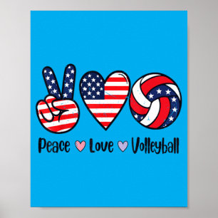 Girls Peace Love Volleyball 4th July Aamerican Poster