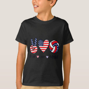Girls Peace Love Volleyball 4th July Aamerican T-Shirt