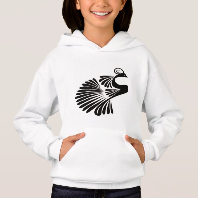 Girls' Peacock Pullover Hoodie – Vibrant Style and (Front)