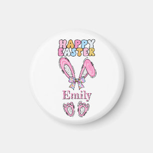 Girls Personalise Happy Easter Bunny Pink Magnet