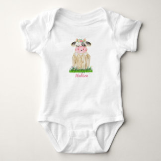 Girls Personalised Cute Cow Baby Bodysuit