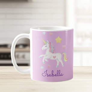 Girls Personalised Cute Whimsical Unicorn Rainbow Coffee Mug