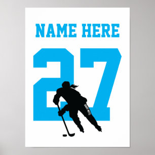 Girls Personalised Hockey Player Number Turquoise Poster