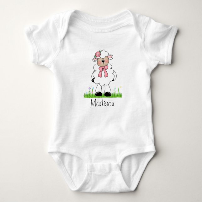 Girls Personalised Lamb Baby Bodysuit (Front)