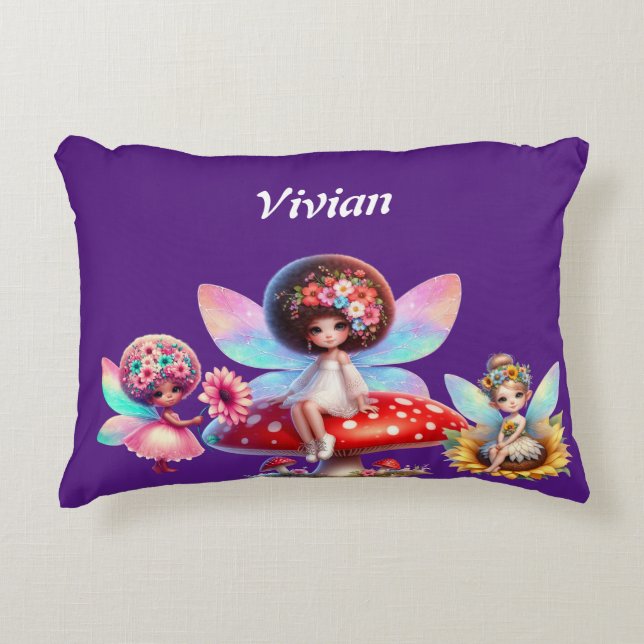 Girls personalised name fairy decorative cushion (Front)