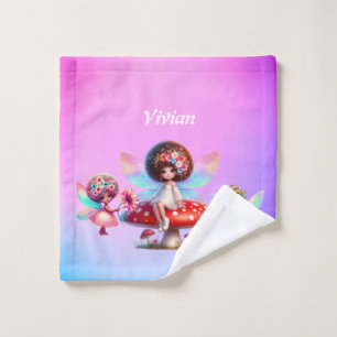 Girls personalised name fairy wash cloth