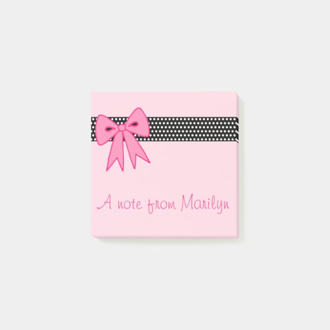 Girl's Personalised Pink Bow Post It Notes Gift (Front)
