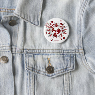 girls personalised soccer ball blowout maroon 6 cm round badge