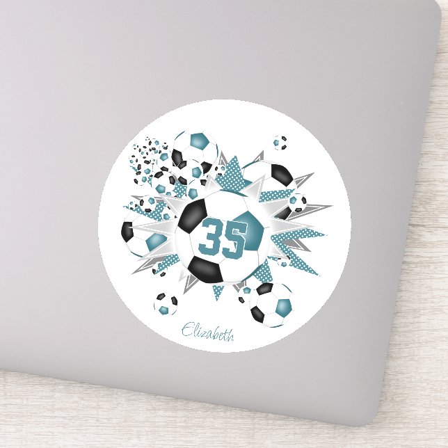 girls personalised soccer balls stars teal black (Detail)