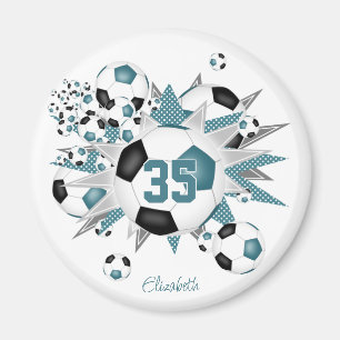 girls personalised soccer balls stars teal black magnet