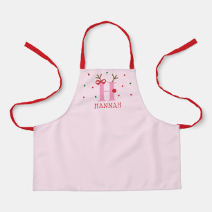 Girls Personalized Reindeer Initial H Apron