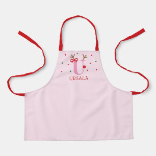 Girls Personalized Reindeer Initial U Apron