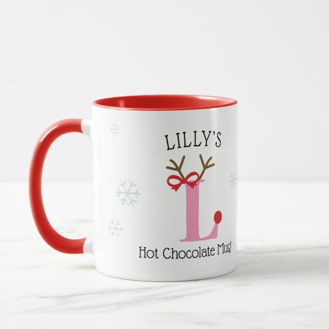 Girls Personalized Reindeer L Hot Chocolate Mug (Left)