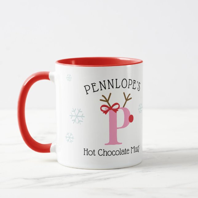Girls Personalized Reindeer P Hot Chocolate Mug (Left)