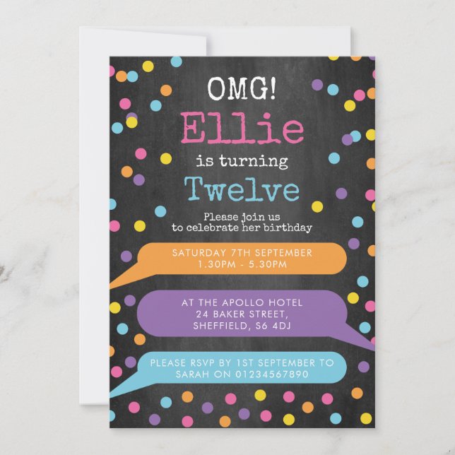 Girls Phone themed birthday party invitation (Front)
