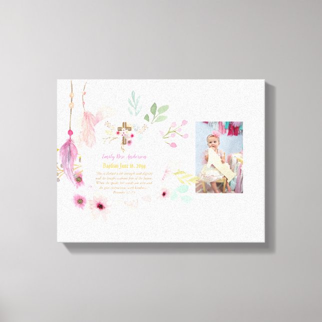Girls PHOTO Baptism Christening Gift Proverb 31:25 Canvas Print (Front)