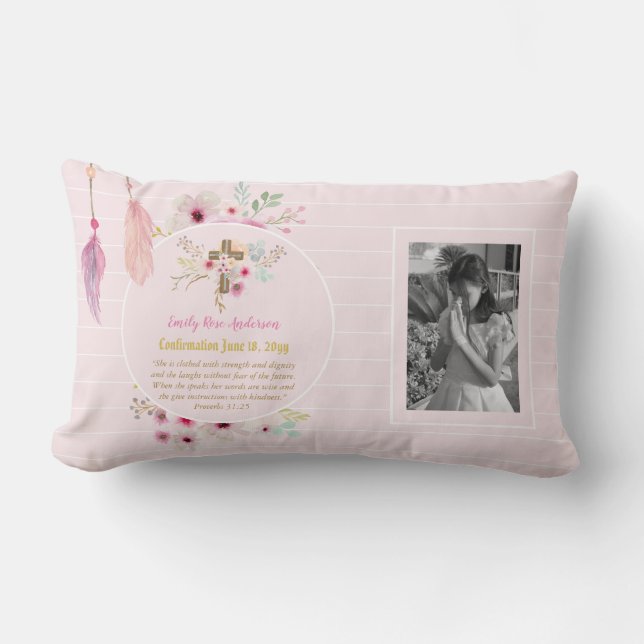 Girls PHOTO Confirmation or Holy Communion Lumbar Cushion (Front)