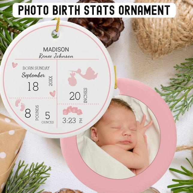 Girls Photo Personalised Birth Announcement Ceramic Tree Decoration (Creator Uploaded)