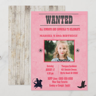 Girls Photo Pink Wanted Birthday Invitation