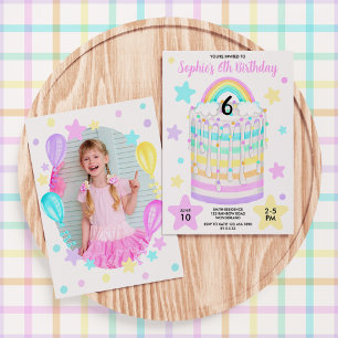Girl's Photo Rainbow Birthday Party Invitation