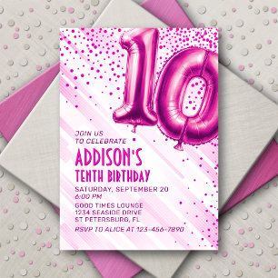 Girls Pink 10th Birthday Invitation