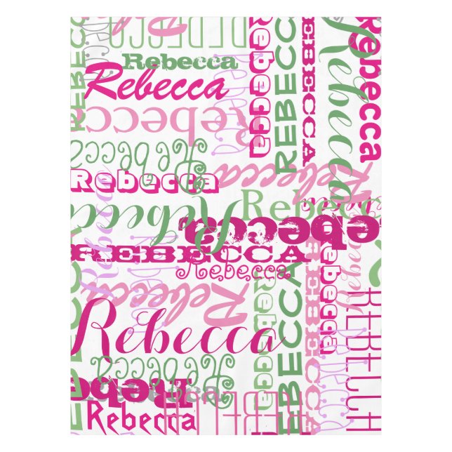 Girls Pink and Green Name Collage Allover Print Tablecloth (Front)