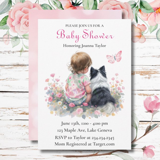 Girl's Pink Baby Shower Dog Themed Invitation (Creator Uploaded)