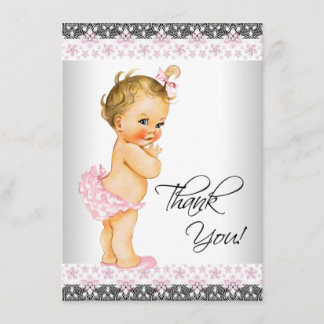 Girls Pink Baby Shower Thank You Card