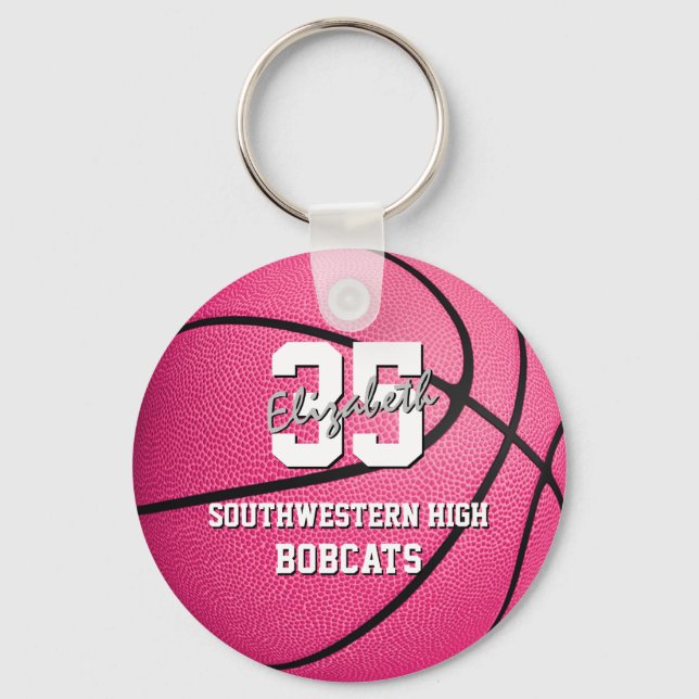 Girl's pink basketball team sports gifts key ring (Front)