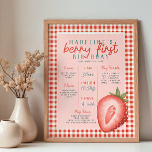 Girls Pink Berry First Year Birthday Milestone Poster