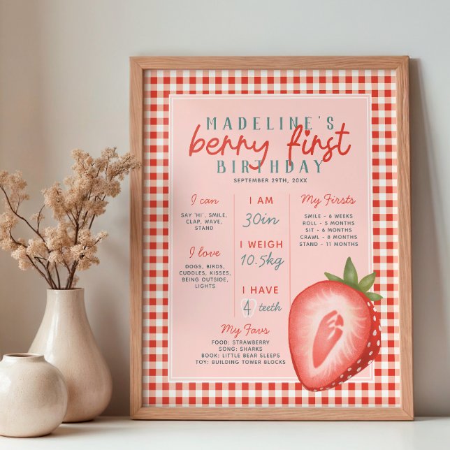 Girls Pink Berry First Year Birthday Milestone Poster (Creator Uploaded)