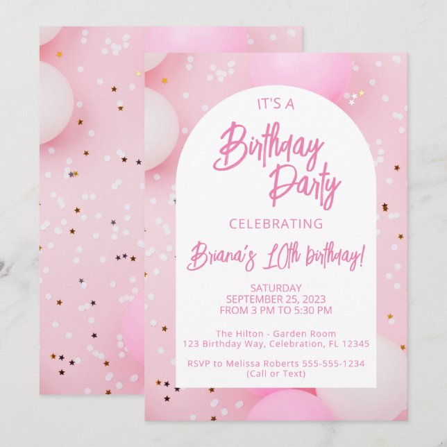 Girls Pink Birthday Party Invitation (Front/Back)