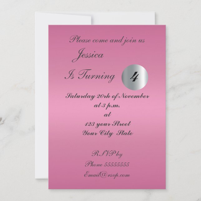 Girls Pink Birthday Party Invitation (Front)