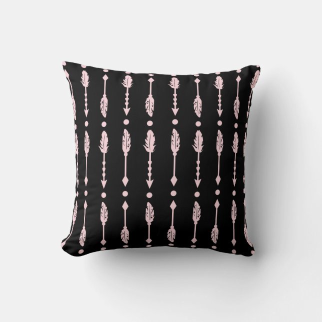 Girls Pink & Black Arrows Boho Chic Bedroom Decor Cushion (Front)